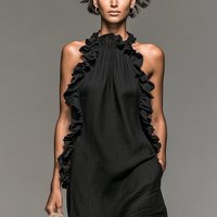Women's Minimalist Linen-blend Sleeveless Maxi Dress With Ruffle Details MDZ1622A0Y