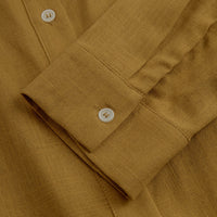 Women's Mustard Elegant Linen Blended Button - Front Belted Midi Shirt Dress MDA1800I6I