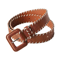 Women's Brown Leather Belt with Stitching Detail MDA1679H3I