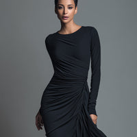 Women's Black Elegant Jersey Knit Ruched Maxi Dress MDA1541H1I