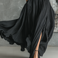 Women's Fashion All Black Skinny Turtleneck T-shirt Pleated Skirt Set MDA1366H1Y