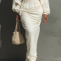 Women's Minimalist Waist Shirring Hooded Sweatshirt Maxi Dress MDA1965L4Y