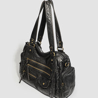 Women's Fashionable Distressed Multi-pocket Leather Handbag MDA0889H1Y