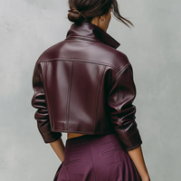 Women's Loose PU Leather Short Double Chest Pocket Jacket MDA1666I2Y