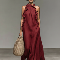 Women's Minimalist Linen-blend Sleeveless Maxi Dress With Ruffle Details MDZ1622A0Y