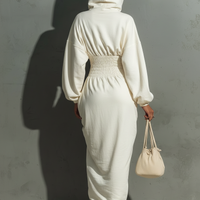Women's Minimalist Waist Shirring Hooded Sweatshirt Maxi Dress MDA1965L4Y
