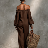 Women's Minimalist Linen Blend Strapless Long-sleeved Jumpsuit MDZ0967A9Y