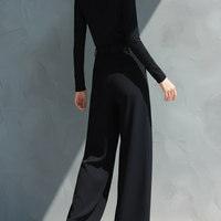 Women's Black Classic Knit Turtleneck Wide - Leg Jumpsuit MDA2133J5I