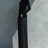 Women's Black Classic Knit Turtleneck Wide - Leg Jumpsuit MDA2133J5I