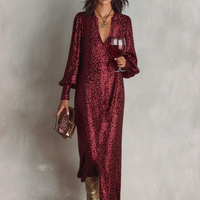 Women's Minimalist Loose Shimmering V-neck Maxi Party Dress MDA1819I0Y