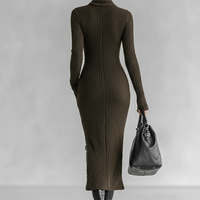 Women's Slim Fit Plush Knitted High Neck Side Slit Midi Dress MDA1401J4Y