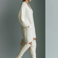 Women's White Elegant V - Neck Mini Sweater Dress MDA1331J0I