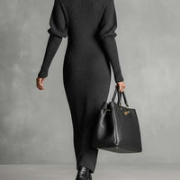 Women's Minimalist Solid Color Zipper Neck Knitted Maxi Dress MDA1633J4Y