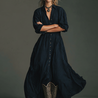 Women's Plaid Long Sleeve Shirt Maxi Dress MDA1241H2Y