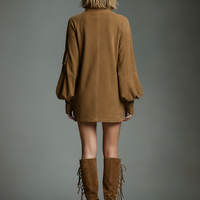 Women's Vintage Loose Suede Turtleneck Mini Dress MDA1693H3Y