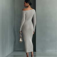 Women's Gray One-shoulder Knitted Dress MDA0233I9T