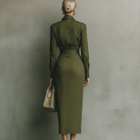 Women's Army Green Cotton Blended Maxi Dress MDA2281I8T