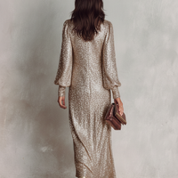 Women's Minimalist Loose Shimmering V-neck Maxi Party Dress MDA1819I0Y