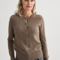 Cashmere Crew Neck Cardigan - Cocoa Marle