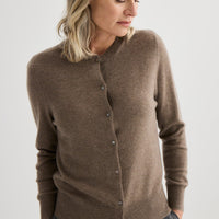 Cashmere Crew Neck Cardigan - Cocoa Marle
