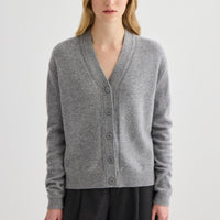 Cashmere V-Neck Cardigan - Grey Marle