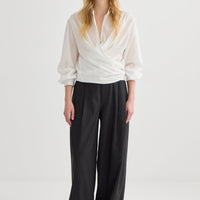 Wide Leg Pleat Front Trouser - Graphite