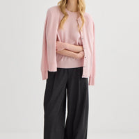 Cashmere Crew Neck Cardigan - Blush Pink
