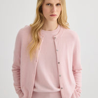 Cashmere Crew Neck Cardigan - Blush Pink