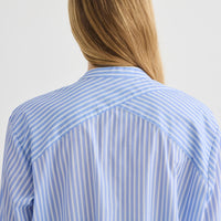 Striped Collarless Shirt - Oxford Blue