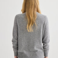 Cashmere Crew Neck Cardigan - Grey Marle