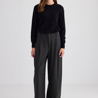 Wide Leg Pleat Front Trouser - Graphite