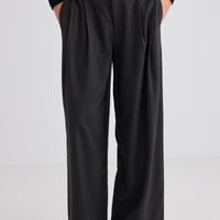 Wide Leg Pleat Front Trouser - Graphite