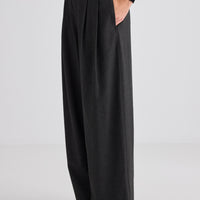 Wide Leg Pleat Front Trouser - Graphite