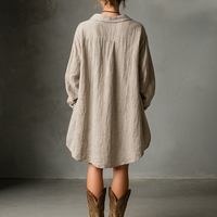 Women's Fashion Loose Cotton And Linen Button Lapel Mini Dress MDA1854H2Y