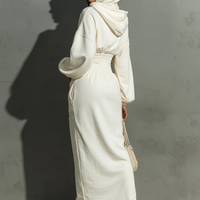 Women's Minimalist Waist Shirring Hooded Sweatshirt Maxi Dress MDA1965L4Y