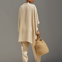 Women's Neutral Linen Set With Asymmetric Hem & Minimalist Design, Sophisticated Daily-Casual Style Set MDZ0501B3I
