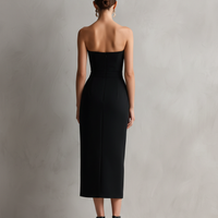 Women's Elegant Black Stretch Strapless Bodycon Midi Dress MDZ0669A6AN