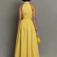 Women's Minimalist Striped Lapel Sleeveless Maxi Dress MDZ1099D5Y