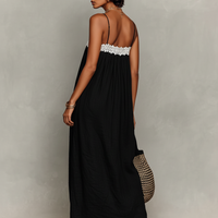 Women's Minimalist Linen-Blend Lace-Paneled Strapless With Spaghetti Straps Maxi Dress MDZ1926C9Y