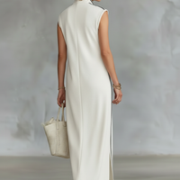Women's Minimalist Athletic-Style Sleeveless Henley Maxi Dress MDZ1960C6Y