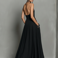 Women's Minimalist Linen Blend Halter Neck Sleeveless Maxi Dress MDZ2210A0Y