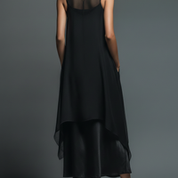 Women's Minimalist Imitation Acetate Slip Dress Paired With A Chiffon Overlay Maxi Dress MDZ2702A3Y