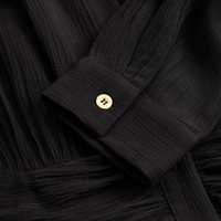 Women's Imitation Cotton And Linen Pleated Lapel Single-breasted Long-sleeved Maxi Dress MDA1768I7Y