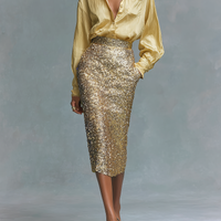 Women's Long-sleeved Shirt And Sequined Pencil Skirt Set MDA2431K6Y