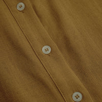 Women's Mustard Elegant Linen Blended Button - Front Belted Midi Shirt Dress MDA1800I6I