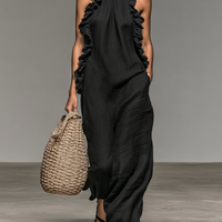 Women's Minimalist Linen-blend Sleeveless Maxi Dress With Ruffle Details MDZ1622A0Y