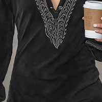 Women's Vintage Faux Suede Embroidered Shirt Collar Long Sleeve Mini Dress MDA1807I4Y