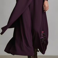 Women's Plum Draped Cotton-Blend Jersey Elegant Turtleneck Embroidered Maxi Dress MDA1202K8I
