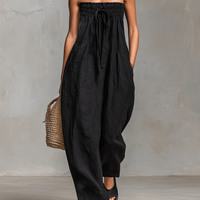 Women's Minimalist Loose-fitting Linen Blend Strapless Jumpsuit With Tie Closure MDZ2024A9Y