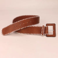 Women's Brown Leather Belt with Stitching Detail MDA1679H3I